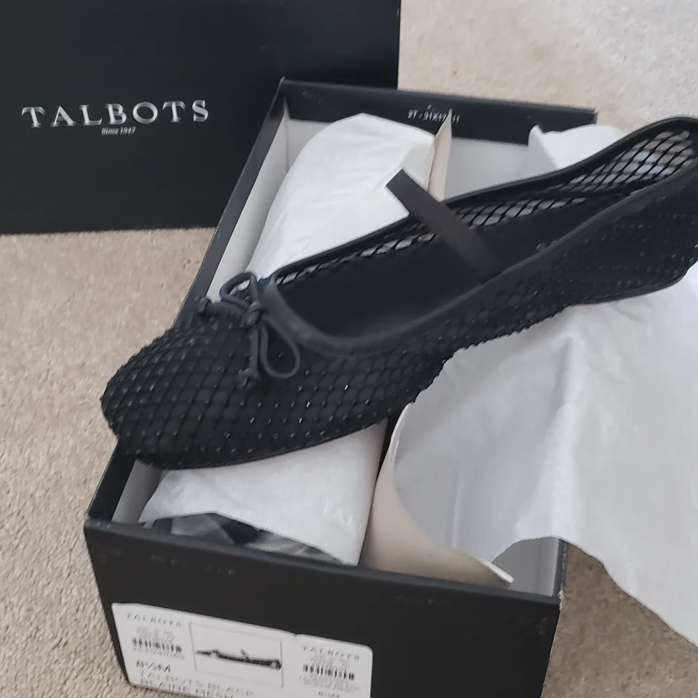 NWT-Talbots Black Blaine Mesh Ballet Flat with Bow Accent Size 8 1/2 - Picture 1 of 7